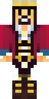 a pirate captain in a long red coat and tricorn hat