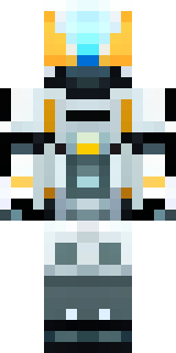 a mecha pilot in a white flight suit with a segmented helmet