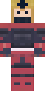 a samurai in red lacquered armor with a horned helmet
