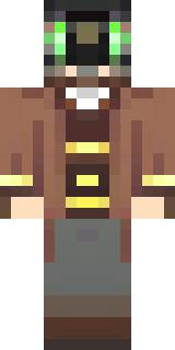 a steampunk inventor in a brown leather coat and brass goggles