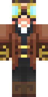a steampunk inventor in a brown leather coat and brass goggles