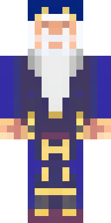 an old wizard in a starry midnight-blue robe and pointed hat