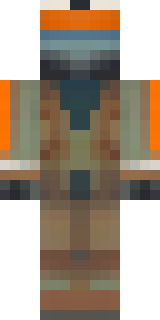 a battle-worn pilot in orange plating with scorch marks