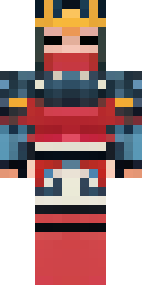 a samurai in red lacquered armor with a horned helmet