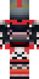 a samurai in red lacquered armor with a horned helmet