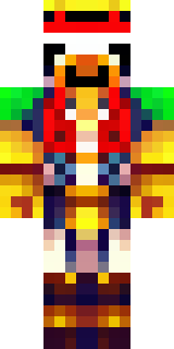 a golden pirate with an eyepatch and a parrot on the shoulder