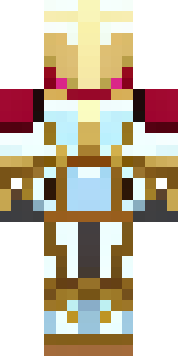 a royal paladin in gold-trimmed white armor with a red cape