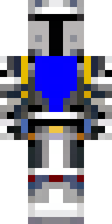 a knight in polished silver plate armor with a blue tabard