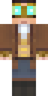 a steampunk inventor in a brown leather coat and brass goggles