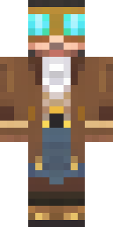 a steampunk inventor in a brown leather coat and brass goggles