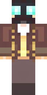 a steampunk inventor in a brown leather coat and brass goggles