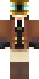 a steampunk inventor in a brown leather coat and brass goggles