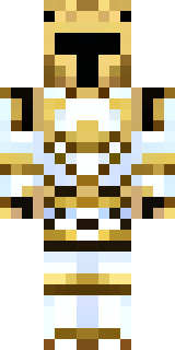 a royal paladin in gold-trimmed white armor with a red cape