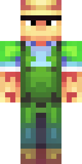 a farmer villager in a straw hat with a green apron
