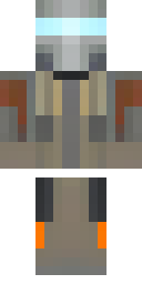 a battle-worn pilot in orange plating with scorch marks