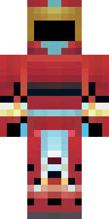 a samurai in red lacquered armor with a horned helmet