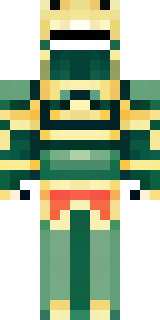 a jade samurai in green and gold ceremonial armor