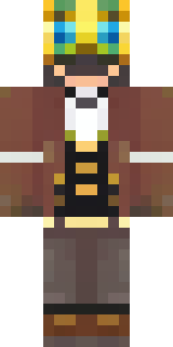 a steampunk inventor in a brown leather coat and brass goggles