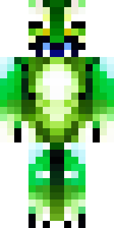 a dragon hybrid with green scales, horns and a spined tail