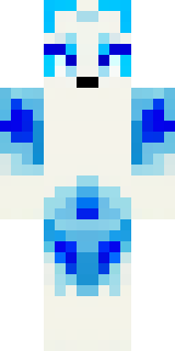 a snow fox spirit in white fur with blue markings