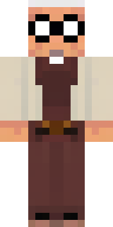 a friendly villager librarian in brown robes with glasses