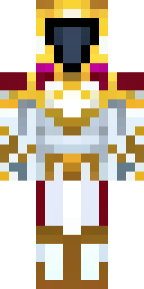 a royal paladin in gold-trimmed white armor with a red cape