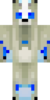 a snow fox spirit in white fur with blue markings