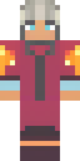 a fire mage in crimson robes with burning orange sleeves