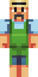 a farmer villager in a straw hat with a green apron