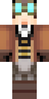 a steampunk inventor in a brown leather coat and brass goggles