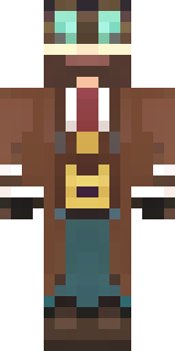 a steampunk inventor in a brown leather coat and brass goggles