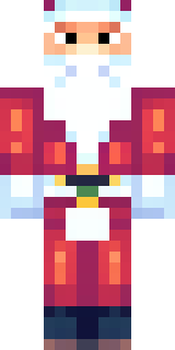 a jolly Santa in a red suit with a white beard and sack