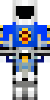 a knight in polished silver plate armor with a blue tabard
