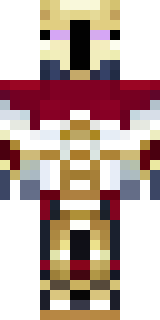 a royal paladin in gold-trimmed white armor with a red cape