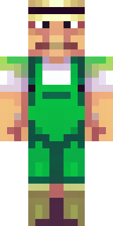 a farmer villager in a straw hat with a green apron