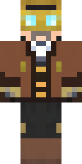 a steampunk inventor in a brown leather coat and brass goggles