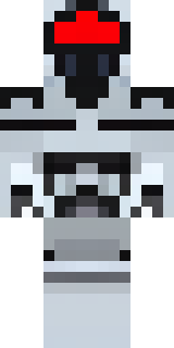 a chrome-armed enforcer in dark tactical gear with red optics