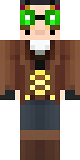 a steampunk inventor in a brown leather coat and brass goggles