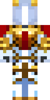a royal paladin in gold-trimmed white armor with a red cape