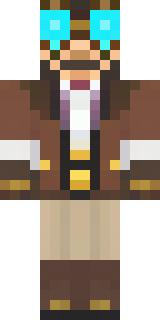 a steampunk inventor in a brown leather coat and brass goggles