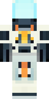 a mecha pilot in a white flight suit with a segmented helmet