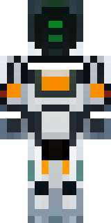 a mecha pilot in a white flight suit with a segmented helmet