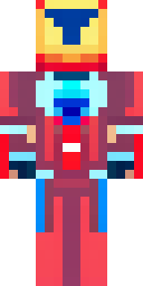 a masked hero in a sleek red and blue suit with a chest emblem