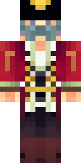 a pirate captain in a long red coat and tricorn hat