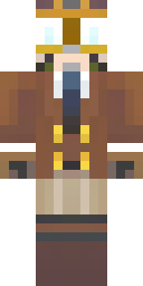 a steampunk inventor in a brown leather coat and brass goggles