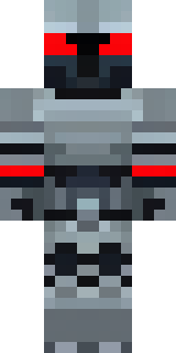 a chrome-armed enforcer in dark tactical gear with red optics