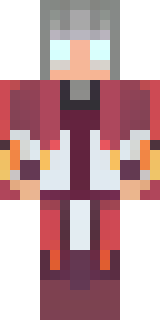 a fire mage in crimson robes with burning orange sleeves