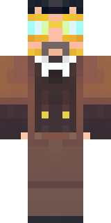 a steampunk inventor in a brown leather coat and brass goggles