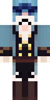 a ghostly pirate with pale skin and a tattered blue coat
