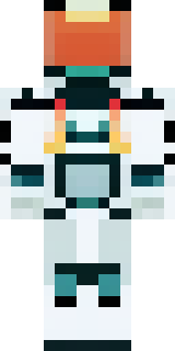 a mecha pilot in a white flight suit with a segmented helmet